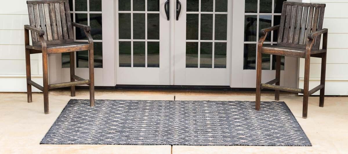 Unique Loom Outdoor Rugs - Outdoor Trellis Tribal 10x14 Rectangular Rug Charcoal Gray