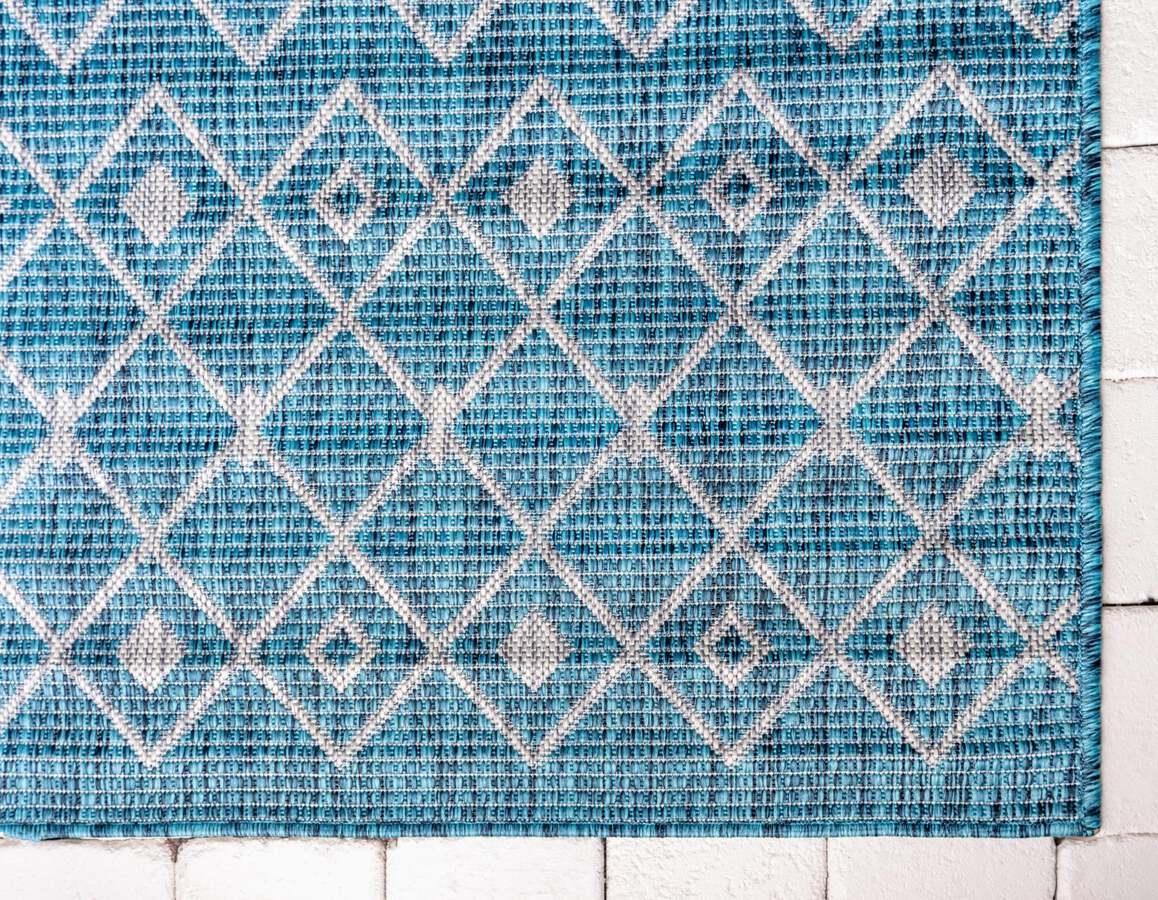 Unique Loom Outdoor Rugs - Outdoor Trellis Tribal 10x14 Rectangular Rug Teal