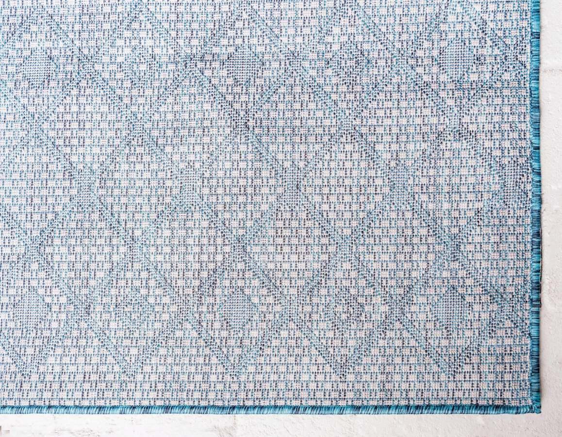 Unique Loom Outdoor Rugs - Outdoor Trellis Tribal 10x14 Rectangular Rug Teal