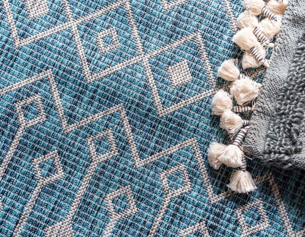 Unique Loom Outdoor Rugs - Outdoor Trellis Tribal 10x14 Rectangular Rug Teal