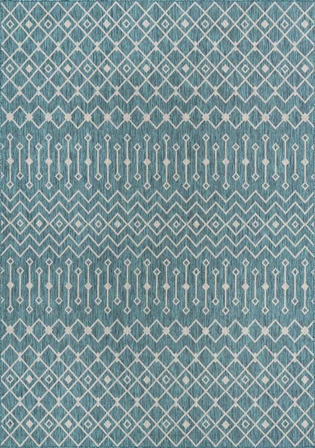 Unique Loom Outdoor Rugs - Outdoor Trellis Tribal 10x14 Rectangular Rug Teal