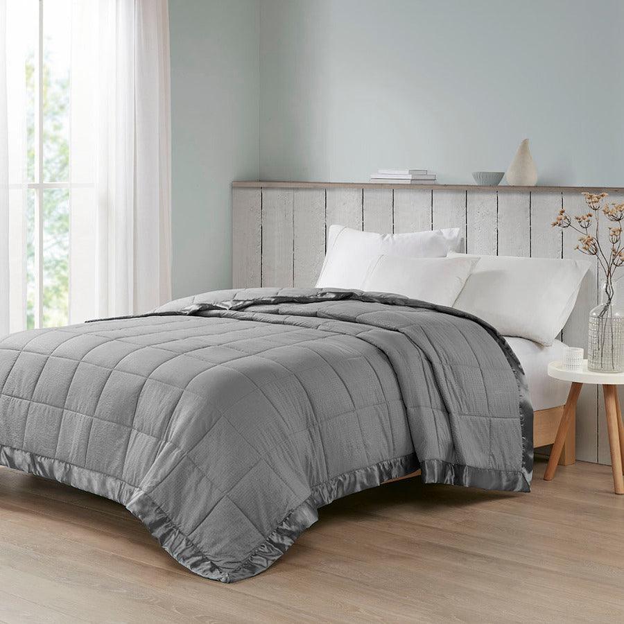 Olliix.com Comforters & Blankets - Oversized Down Alternative Blanket with Satin Trim Charcoal MP51-7649