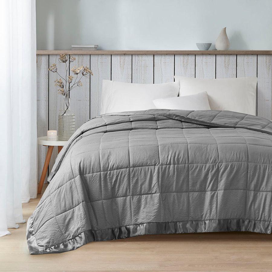 Olliix.com Comforters & Blankets - Oversized Down Alternative Blanket with Satin Trim Charcoal MP51-7650