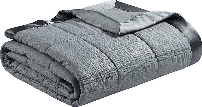 Olliix.com Comforters & Blankets - Oversized Down Alternative Blanket with Satin Trim Charcoal MP51-7650