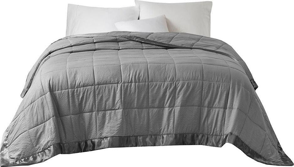 Olliix.com Comforters & Blankets - Oversized Down Alternative Blanket with Satin Trim Charcoal MP51-7650
