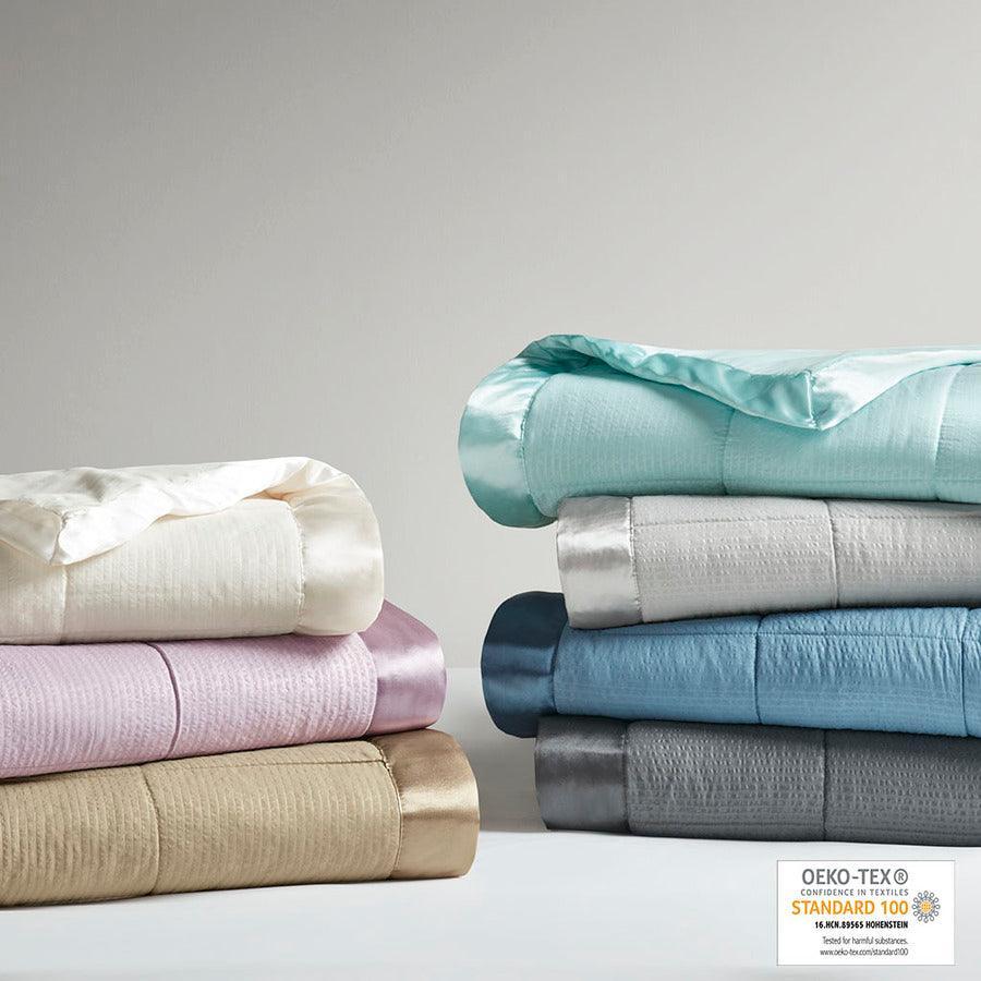 Olliix.com Comforters & Blankets - Oversized Down Alternative Blanket with Satin Trim Charcoal MP51-7650