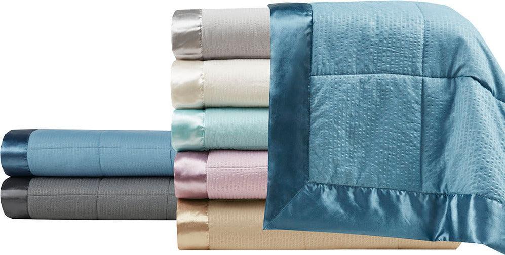 Olliix.com Comforters & Blankets - Oversized Down Alternative Blanket with Satin Trim Charcoal MP51-7651
