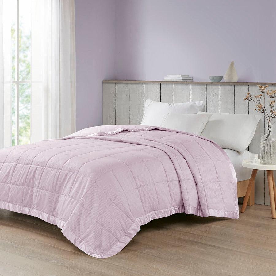 Olliix.com Comforters & Blankets - Oversized Down Alternative Blanket with Satin Trim Lilac MP51-7643