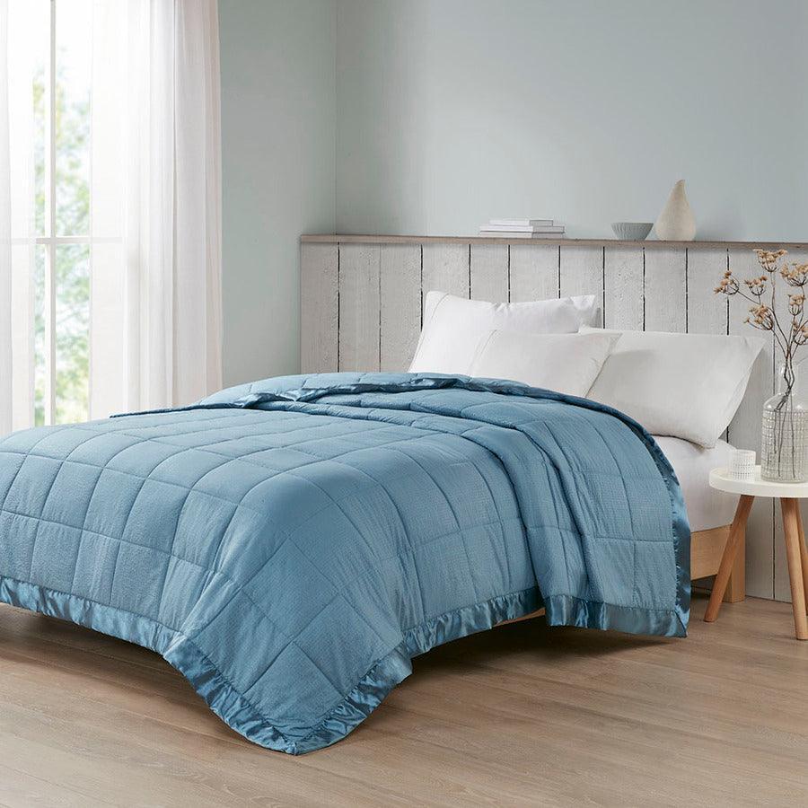 Olliix.com Comforters & Blankets - Oversized Down Alternative Blanket with Satin Trim Slate Blue MP51-7647