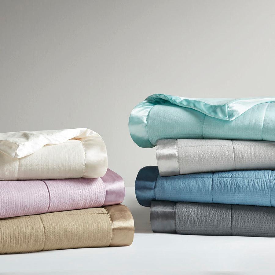 Olliix.com Comforters & Blankets - Oversized Down Alternative Blanket with Satin Trim Slate Blue MP51-7647