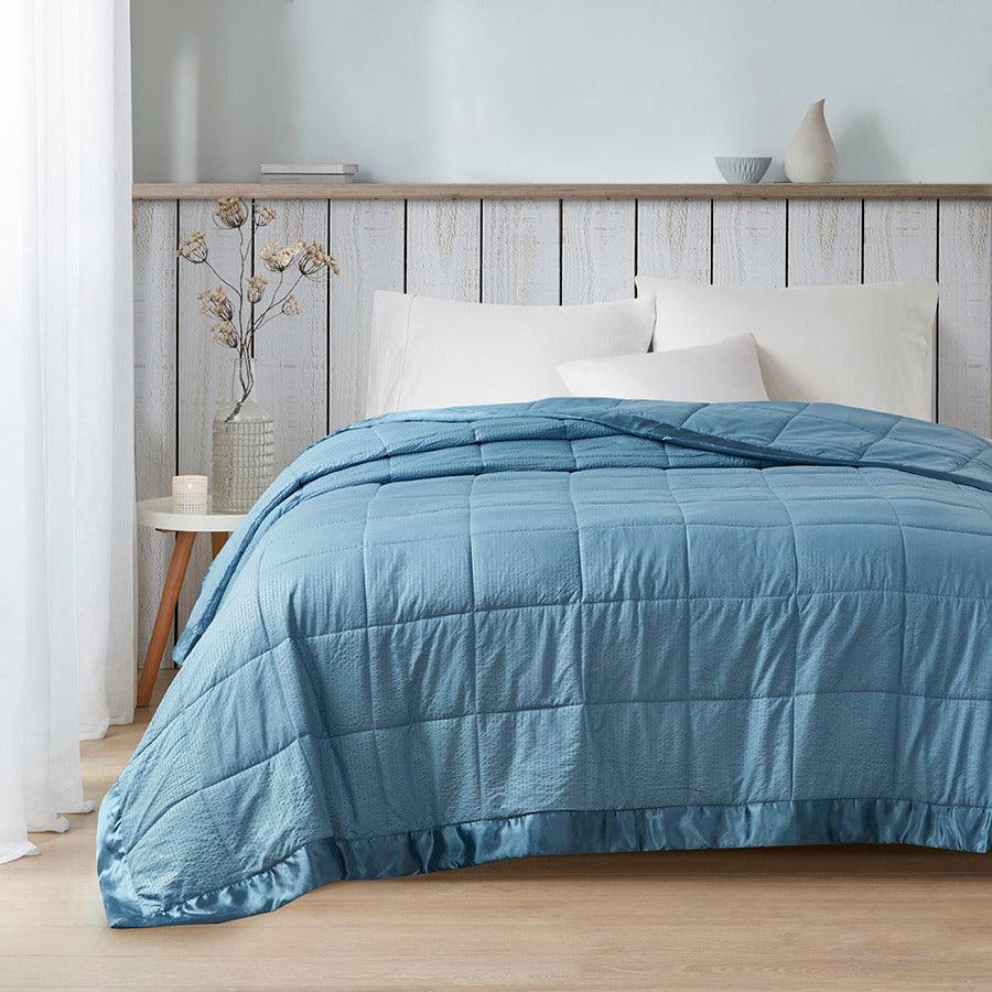 Olliix.com Comforters & Blankets - Oversized Down Alternative Blanket with Satin Trim Slate Blue MP51-7648