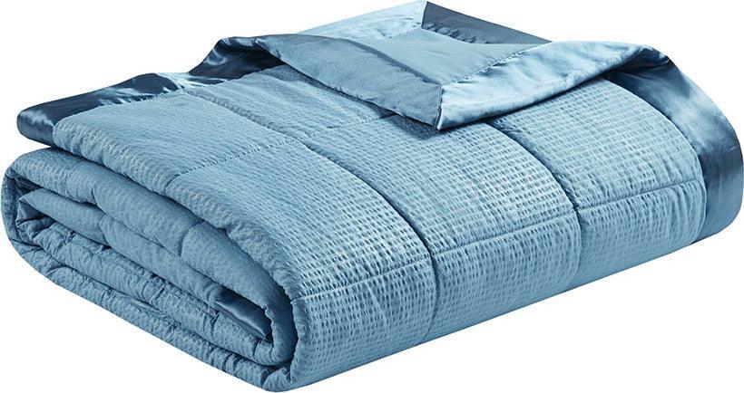 Olliix.com Comforters & Blankets - Oversized Down Alternative Blanket with Satin Trim Slate Blue MP51-7648