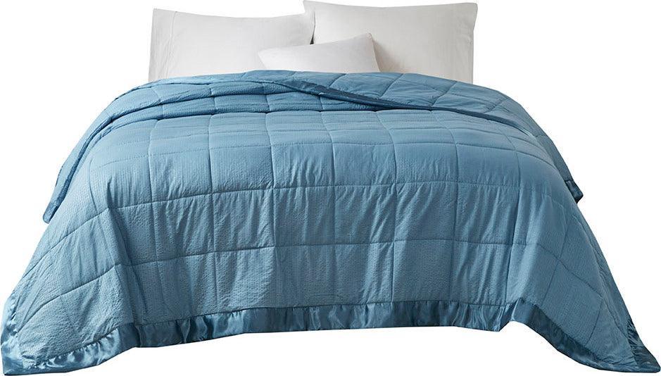 Olliix.com Comforters & Blankets - Oversized Down Alternative Blanket with Satin Trim Slate Blue MP51-7648