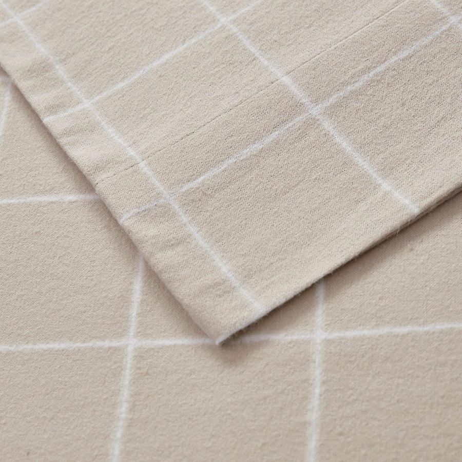 Olliix.com Sheets & Sheet Sets - Oversized Flannel Cotton 4 Piece Sheet Set King Beige Windowpane