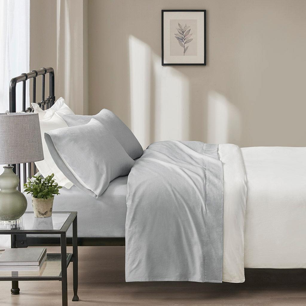 Olliix.com Sheets & Sheet Sets - Oversized Flannel King Sheet Set Gray Solid