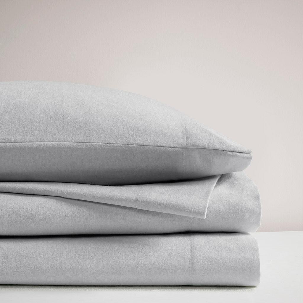 Olliix.com Sheets & Sheet Sets - Oversized Flannel King Sheet Set Gray Solid