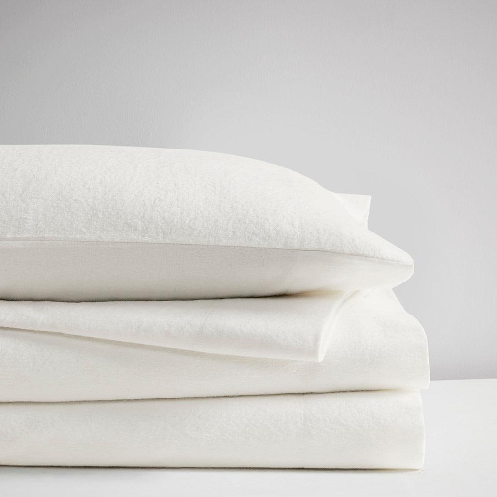 Olliix.com Sheets & Sheet Sets - Oversized Flannel King Sheet Set Ivory Solid