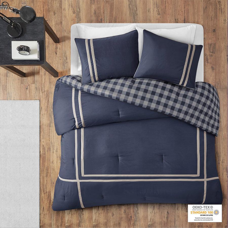 Olliix.com Comforters & Blankets - Oxford Twin/Twin XL Reversible Comforter Set Navy