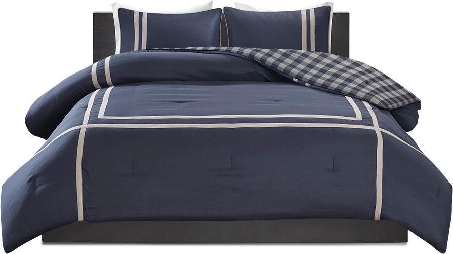 Olliix.com Comforters & Blankets - Oxford Twin/Twin XL Reversible Comforter Set Navy