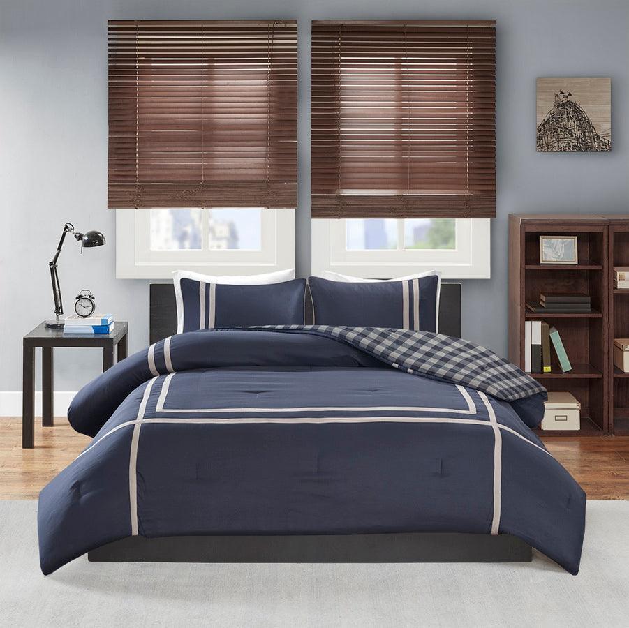 Olliix.com Comforters & Blankets - Oxford Twin/Twin XL Reversible Comforter Set Navy