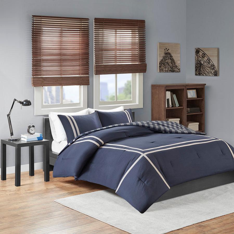Olliix.com Comforters & Blankets - Oxford Twin/Twin XL Reversible Comforter Set Navy