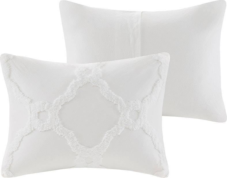 Olliix.com Comforters & Blankets - Pacey 3 Piece Tufted Cotton Chenille Geometric Comforter Set White Queen
