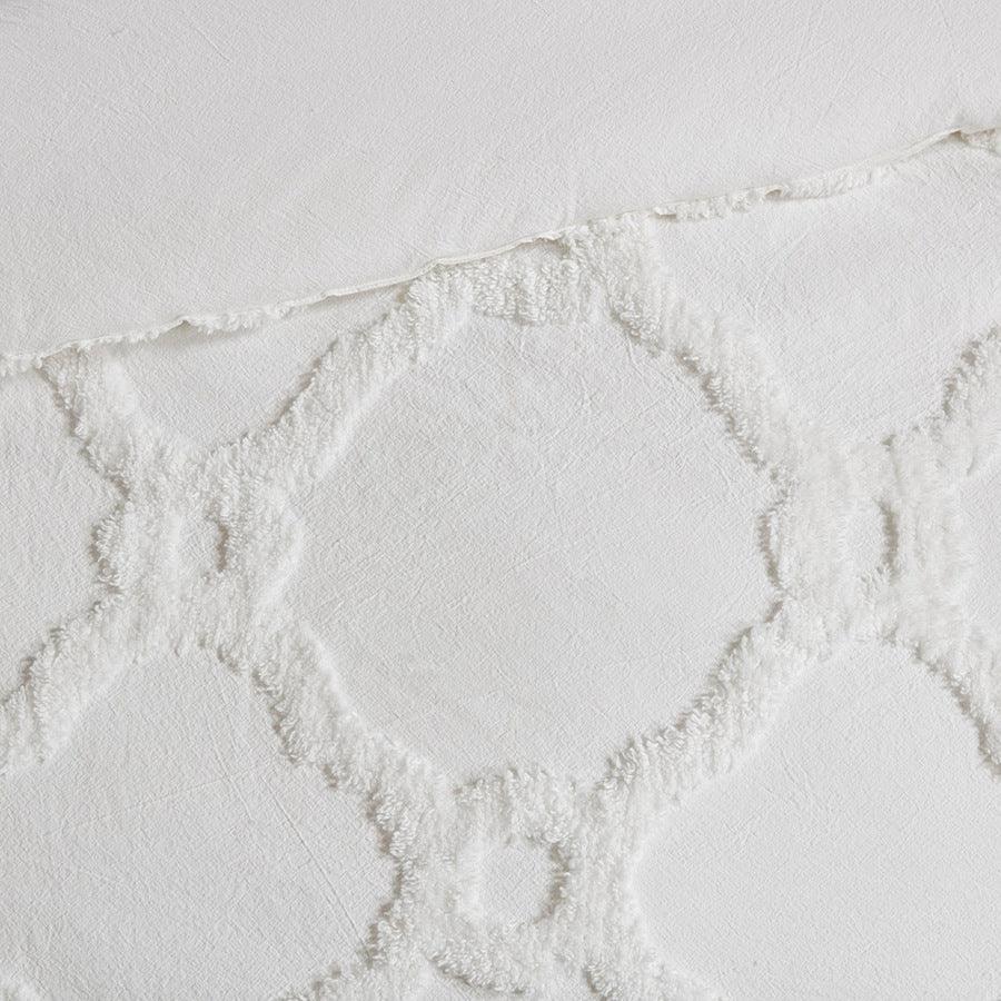 Olliix.com Duvet & Duvet Sets - Pacey Shabby Chic 3 Piece Tufted Cotton Chenille Geometric Duvet Cover Set King/Cal King White