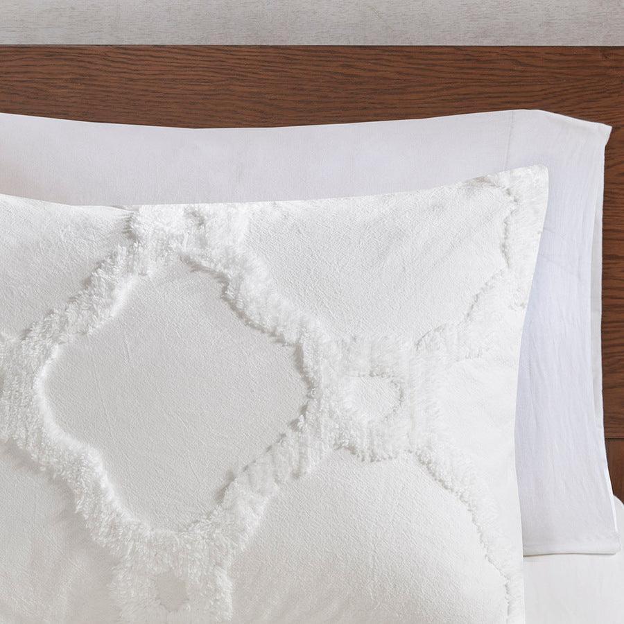 Olliix.com Duvet & Duvet Sets - Pacey Shabby Chic 3 Piece Tufted Cotton Chenille Geometric Duvet Cover Set King/Cal King White