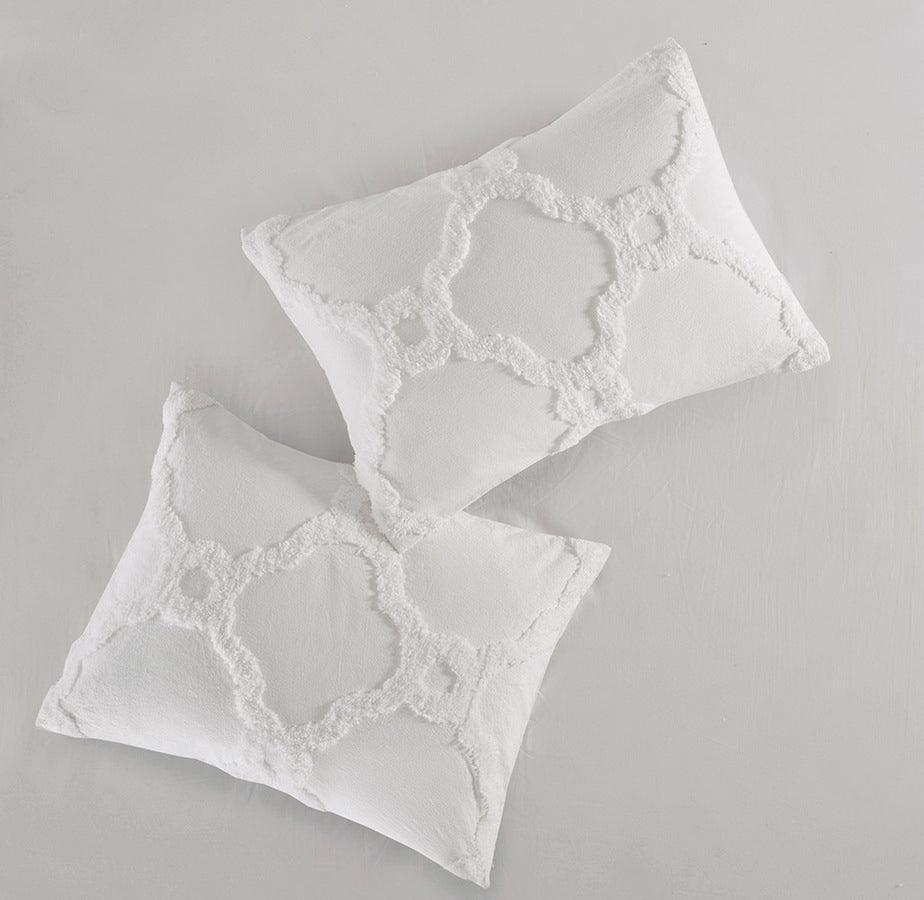 Olliix.com Duvet & Duvet Sets - Pacey Shabby Chic 3 Piece Tufted Cotton Chenille Geometric Duvet Cover Set King/Cal King White