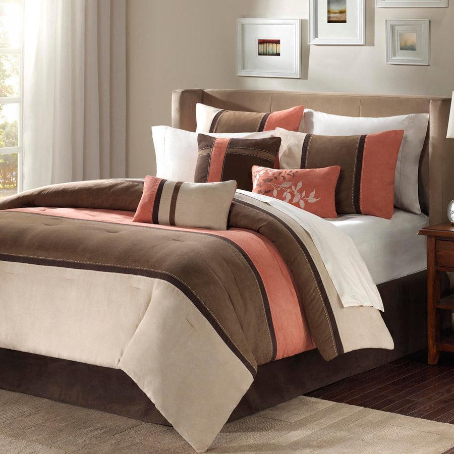 Olliix.com Comforters & Blankets - Palisades 7 Piece Faux Suede Comforter Set Coral Queen