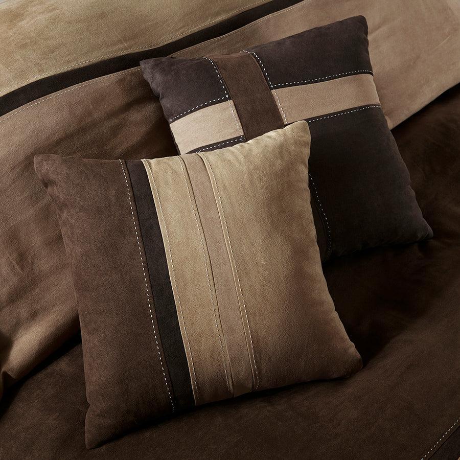 Olliix.com Comforters & Blankets - Palisades California King 7 Piece Faux Suede Comforter Set Brown