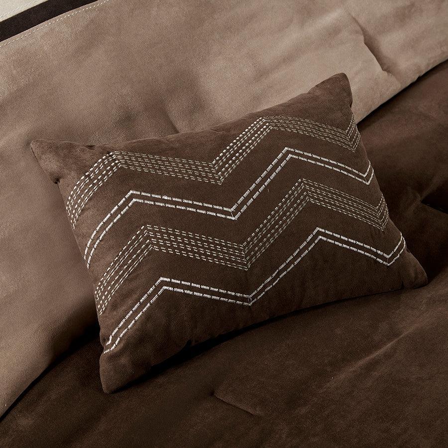 Olliix.com Comforters & Blankets - Palisades Casual| 7 Piece Faux Suede Comforter Set Brown Queen