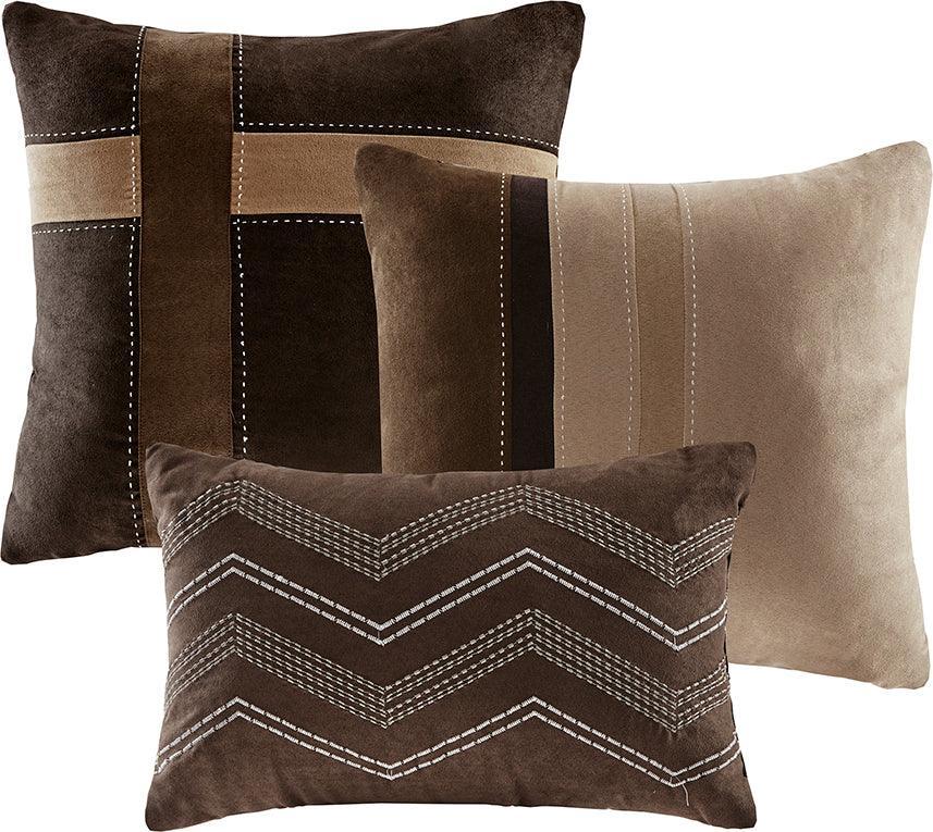 Olliix.com Comforters & Blankets - Palisades Casual| 7 Piece Faux Suede Comforter Set Brown Queen