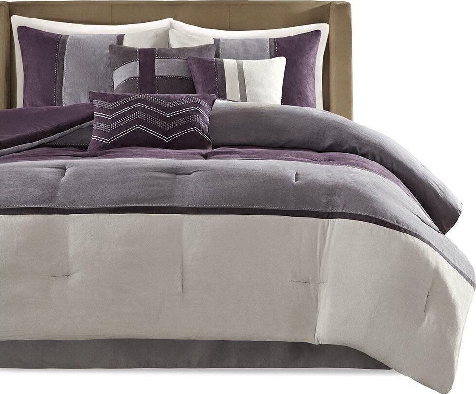 Olliix.com Comforters & Blankets - Palisades King 7 Piece Faux Suede Comforter Set Purple