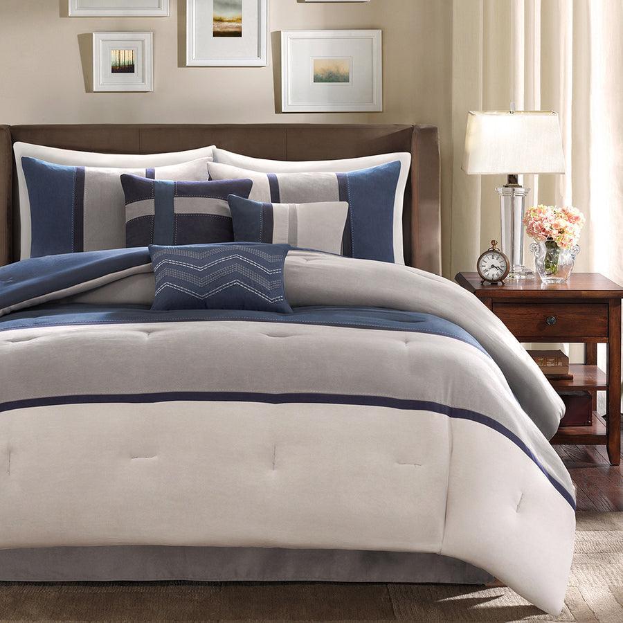 Olliix.com Comforters & Blankets - Palisades Shabby Chic 7 Piece Faux Suede Comforter Set Blue King