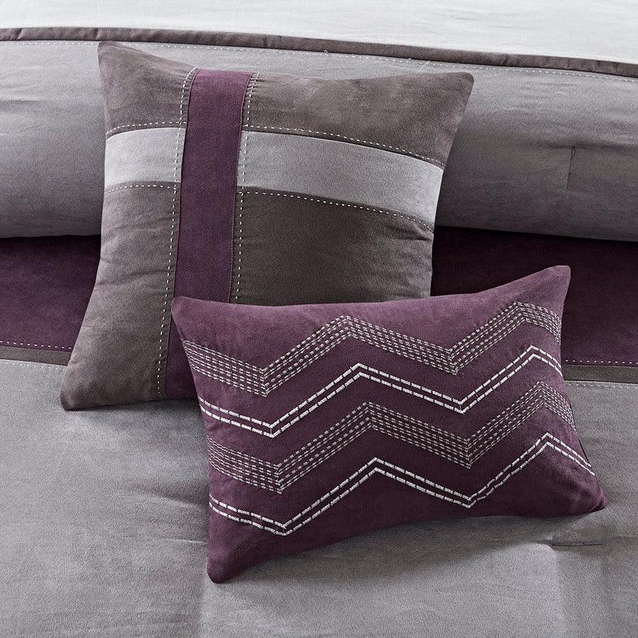 Olliix.com Comforters & Blankets - Palisades Traditional 7 Piece Faux Suede Comforter Set Purple Cal King