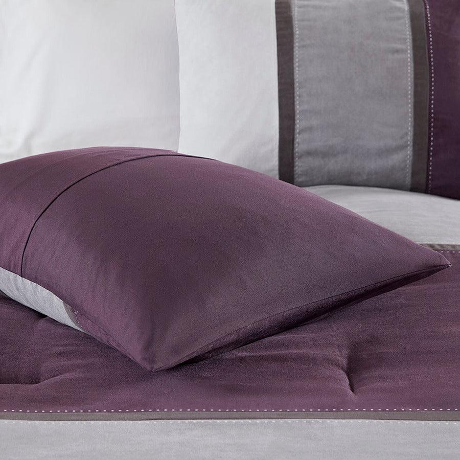 Olliix.com Comforters & Blankets - Palisades Traditional 7 Piece Faux Suede Comforter Set Purple Cal King