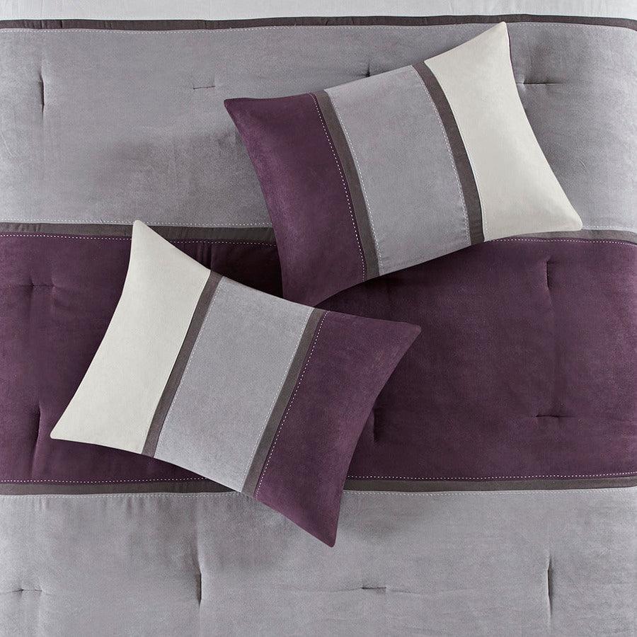 Olliix.com Comforters & Blankets - Palisades Traditional 7 Piece Faux Suede Comforter Set Purple Cal King