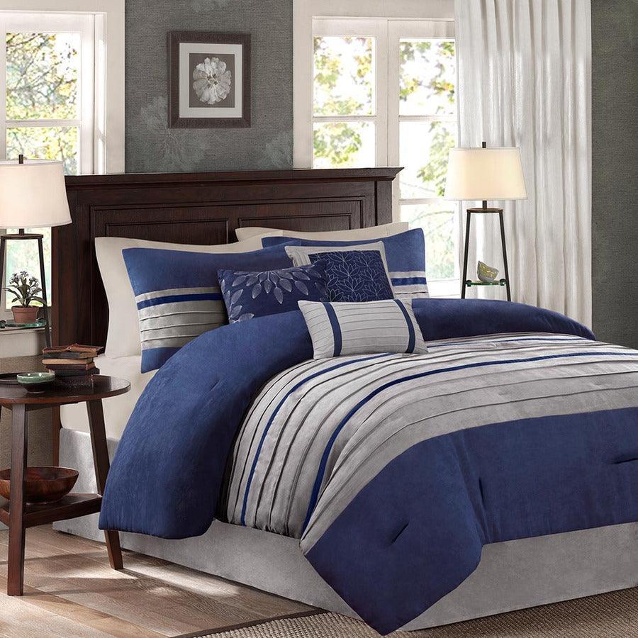 Olliix.com Comforters & Blankets - Palmer 26 " W 7 Piece Comforter Set Blue Queen