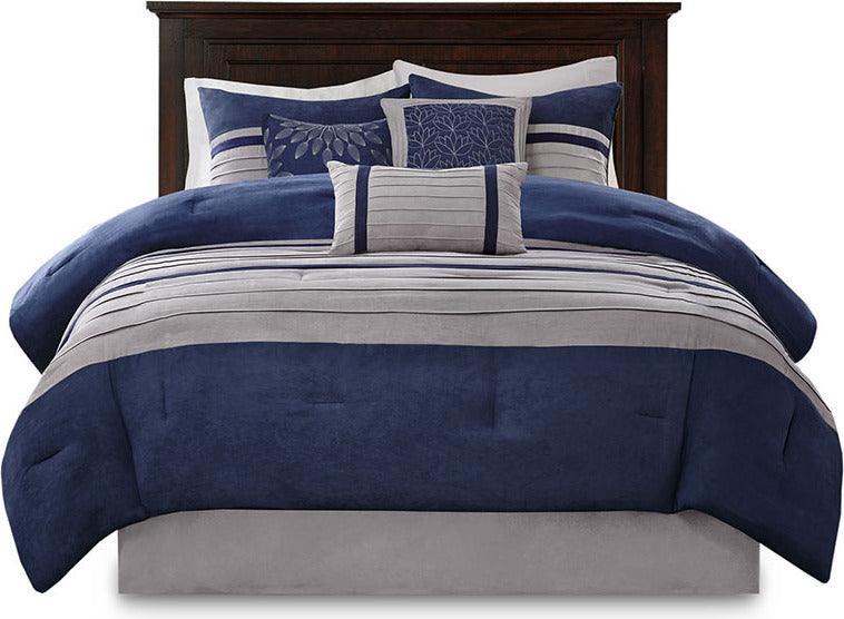 Olliix.com Comforters & Blankets - Palmer 26 " W 7 Piece Comforter Set Blue Queen