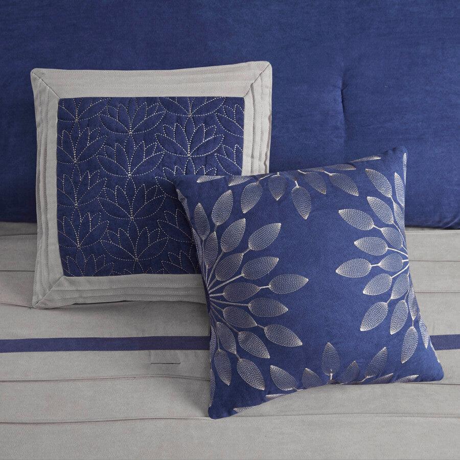 Olliix.com Comforters & Blankets - Palmer 26 " W 7 Piece Comforter Set Blue Queen