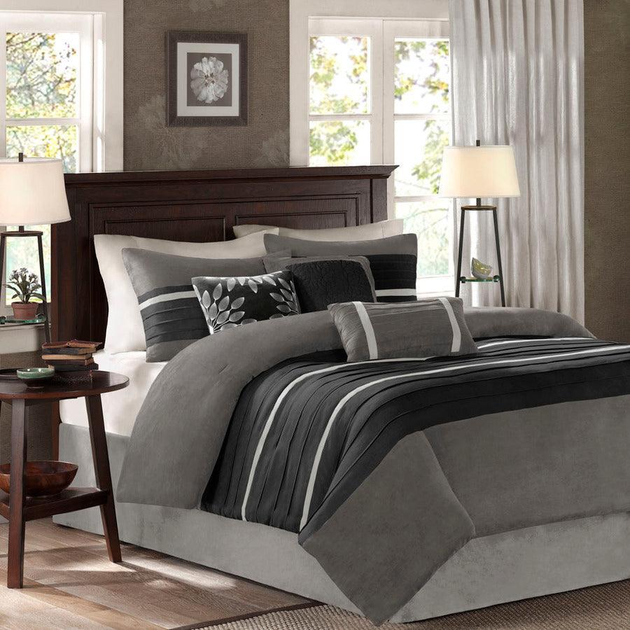 Olliix.com Comforters & Blankets - Palmer Transitional 7 Piece Comforter Set Black Queen