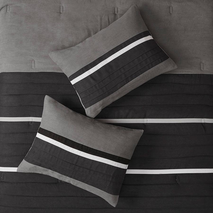 Olliix.com Comforters & Blankets - Palmer Transitional 7 Piece Comforter Set Black Queen