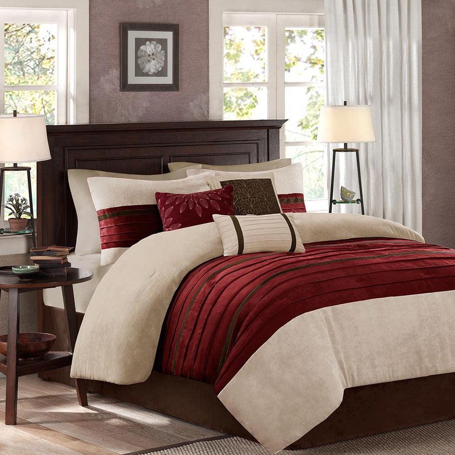Olliix.com Comforters & Blankets - Palmer Transitional 7 Piece Comforter Set Red King