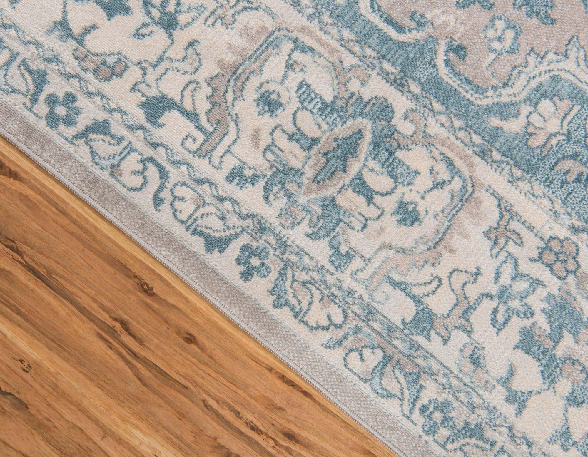 Unique Loom Indoor Rugs - Paris Border Rectangular 9x12 Rug Tan & Blue