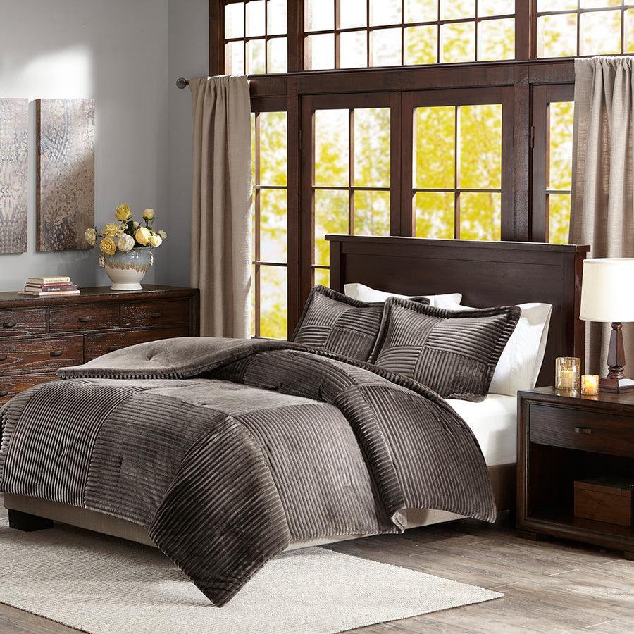 Olliix.com Comforters & Blankets - Parker Coastal Corduroy Plush Comforter Mini Set Gray Twin