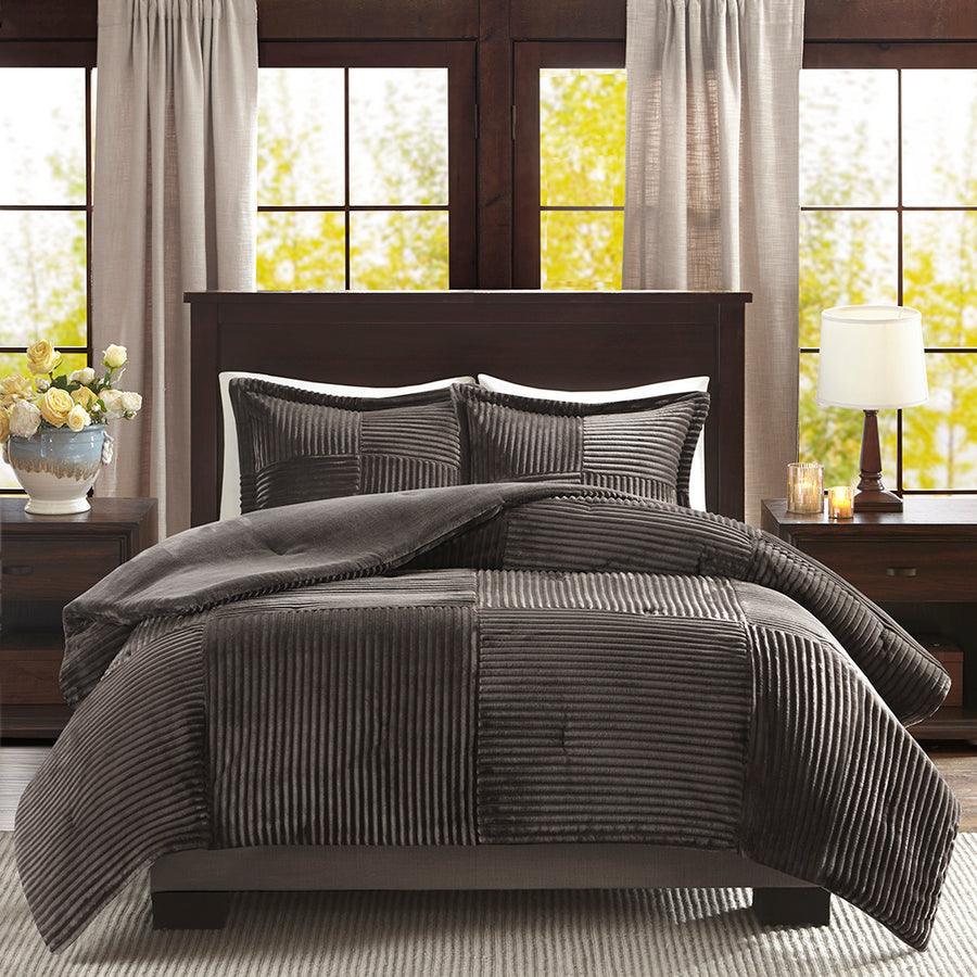 Olliix.com Comforters & Blankets - Parker Coastal Corduroy Plush Comforter Mini Set Gray Twin