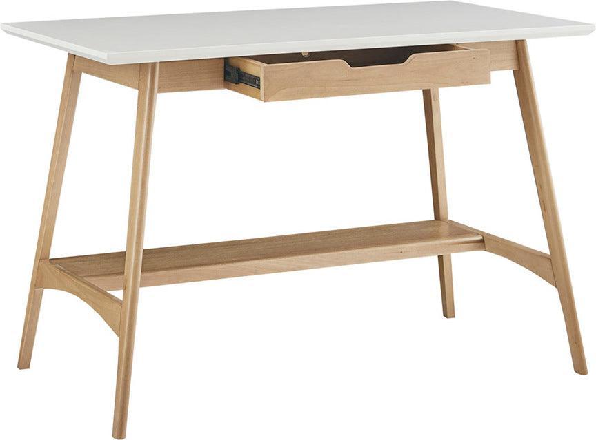 Olliix.com Desks - Parker Mid-Century Desk 48" x 24" x 30" Off-White & Natural