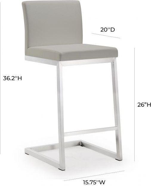 Tov Furniture Barstools - Parma Light Grey Stainless Steel Counter Stool (Set of 2)