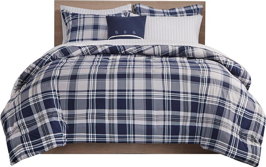 Olliix.com Comforters & Blankets - Patrick Reversible 26 " W Complete Bedding Set Navy Queen